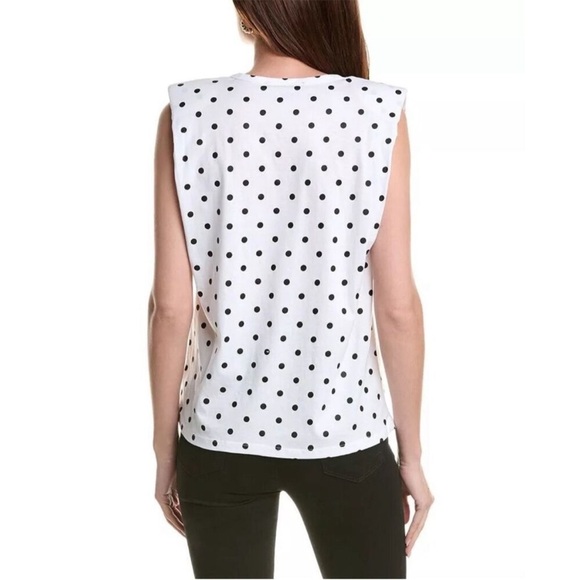 Blank NYC White Polka Dot Muscle Shoulder Pad Top Size L - Picture 2 of 9
